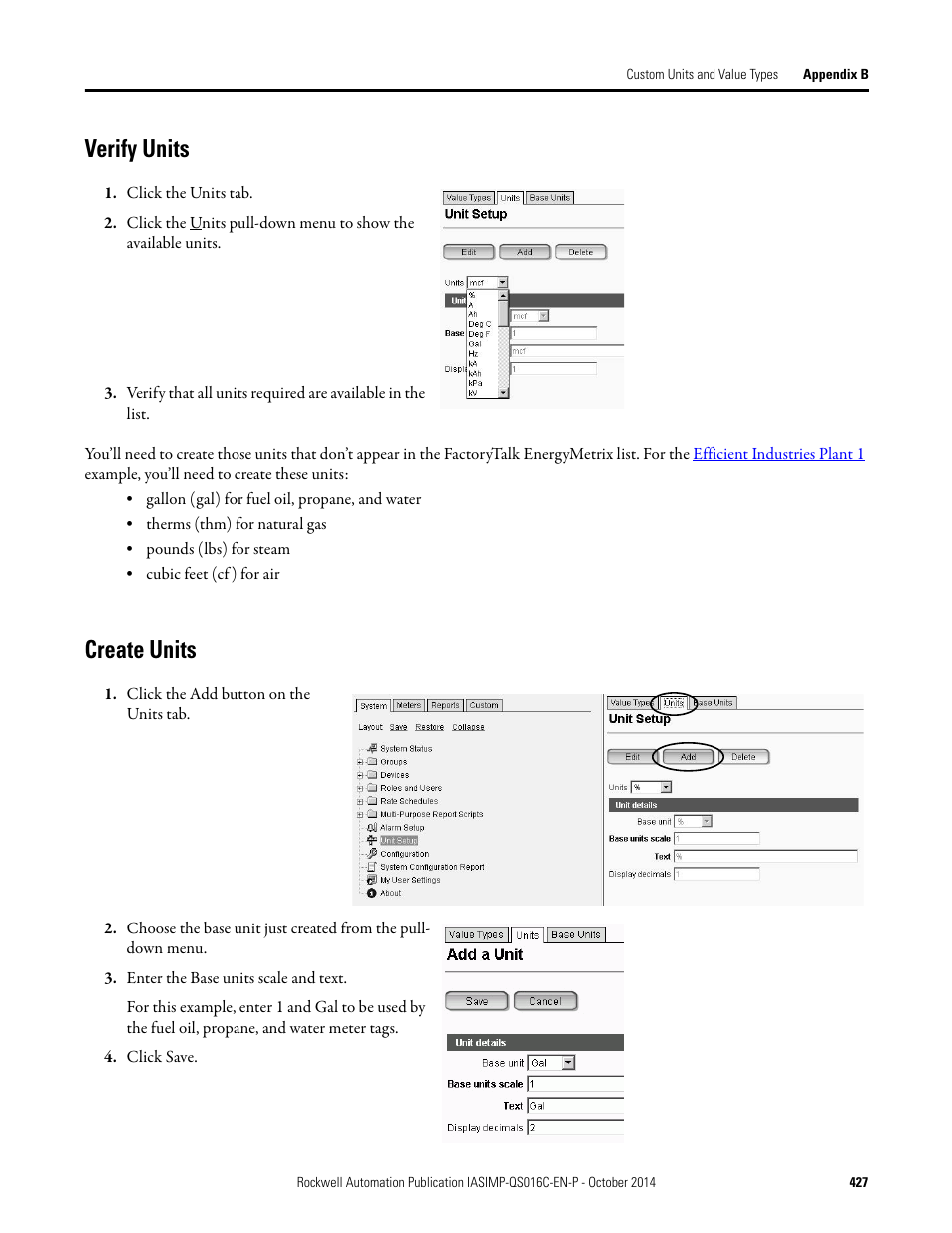 Verify units, Create units, Verify units create units | Rockwell Automation Energy Management Accelerator Toolkit Quick Start User Manual | Page 427 / 452