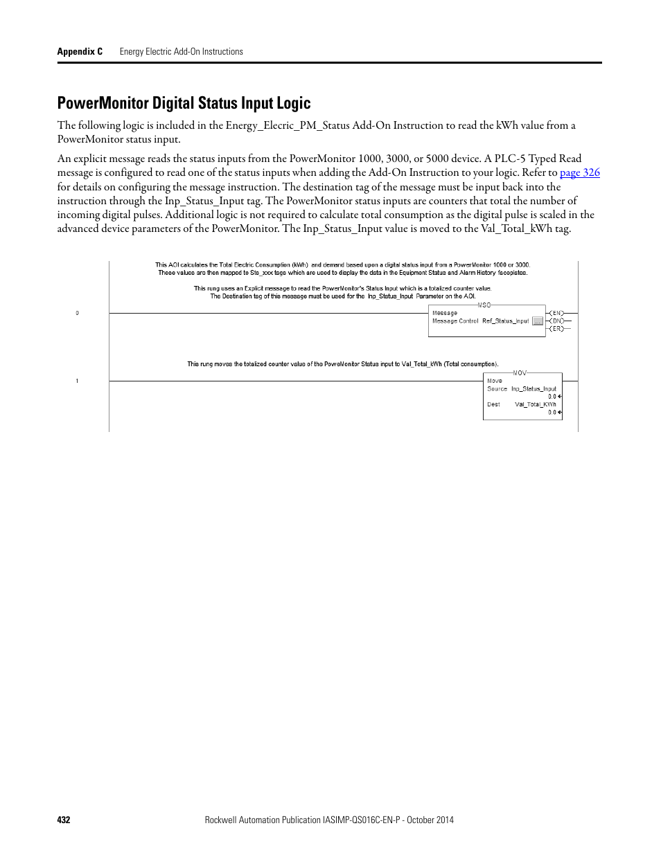 Powermonitor digital status input logic | Rockwell Automation Energy Management Accelerator Toolkit Quick Start User Manual | Page 432 / 452