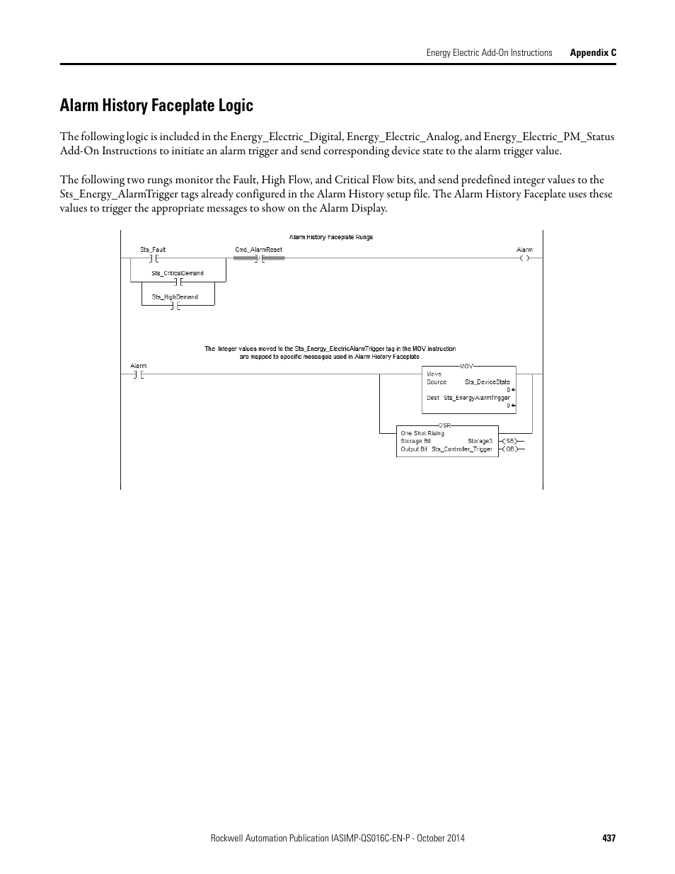 Alarm history faceplate logic | Rockwell Automation Energy Management Accelerator Toolkit Quick Start User Manual | Page 437 / 452