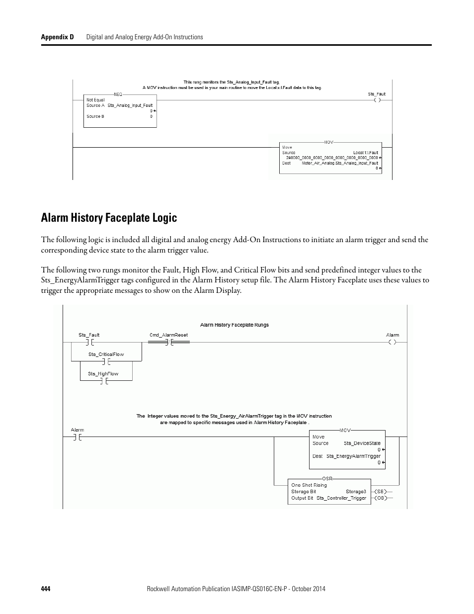Alarm history faceplate logic | Rockwell Automation Energy Management Accelerator Toolkit Quick Start User Manual | Page 444 / 452