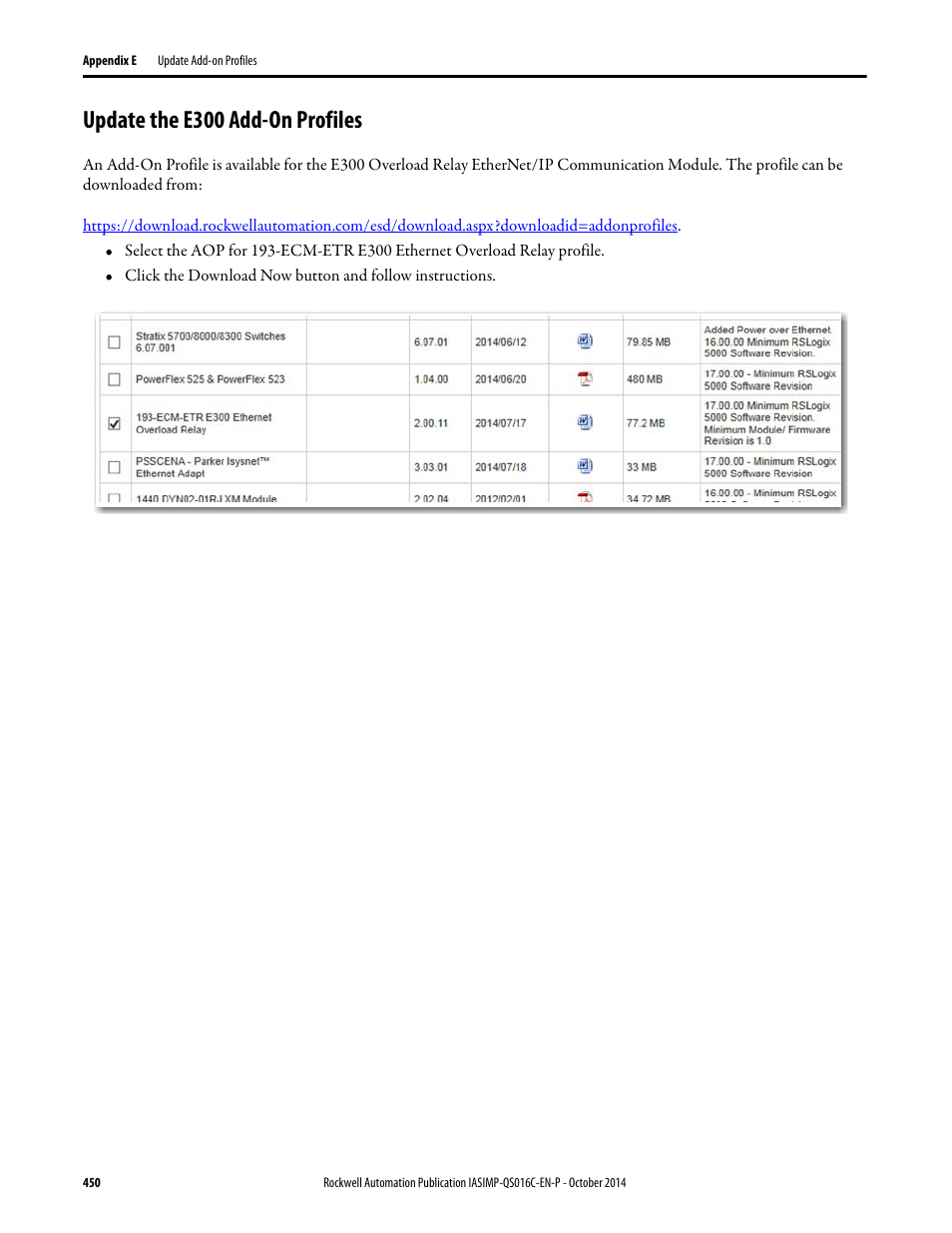 Update the e300 add-on profiles | Rockwell Automation Energy Management Accelerator Toolkit Quick Start User Manual | Page 450 / 452