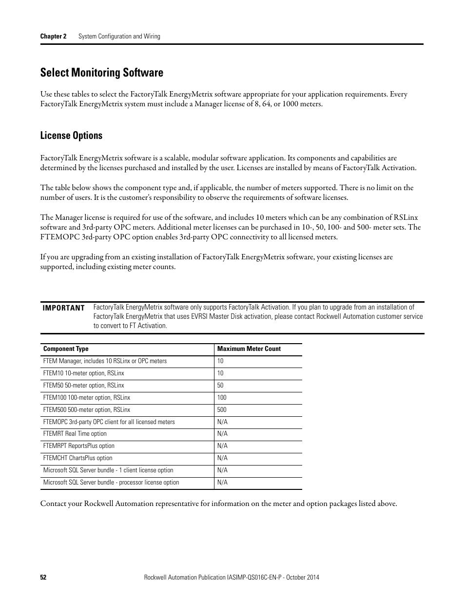 Select monitoring software, License options | Rockwell Automation Energy Management Accelerator Toolkit Quick Start User Manual | Page 52 / 452