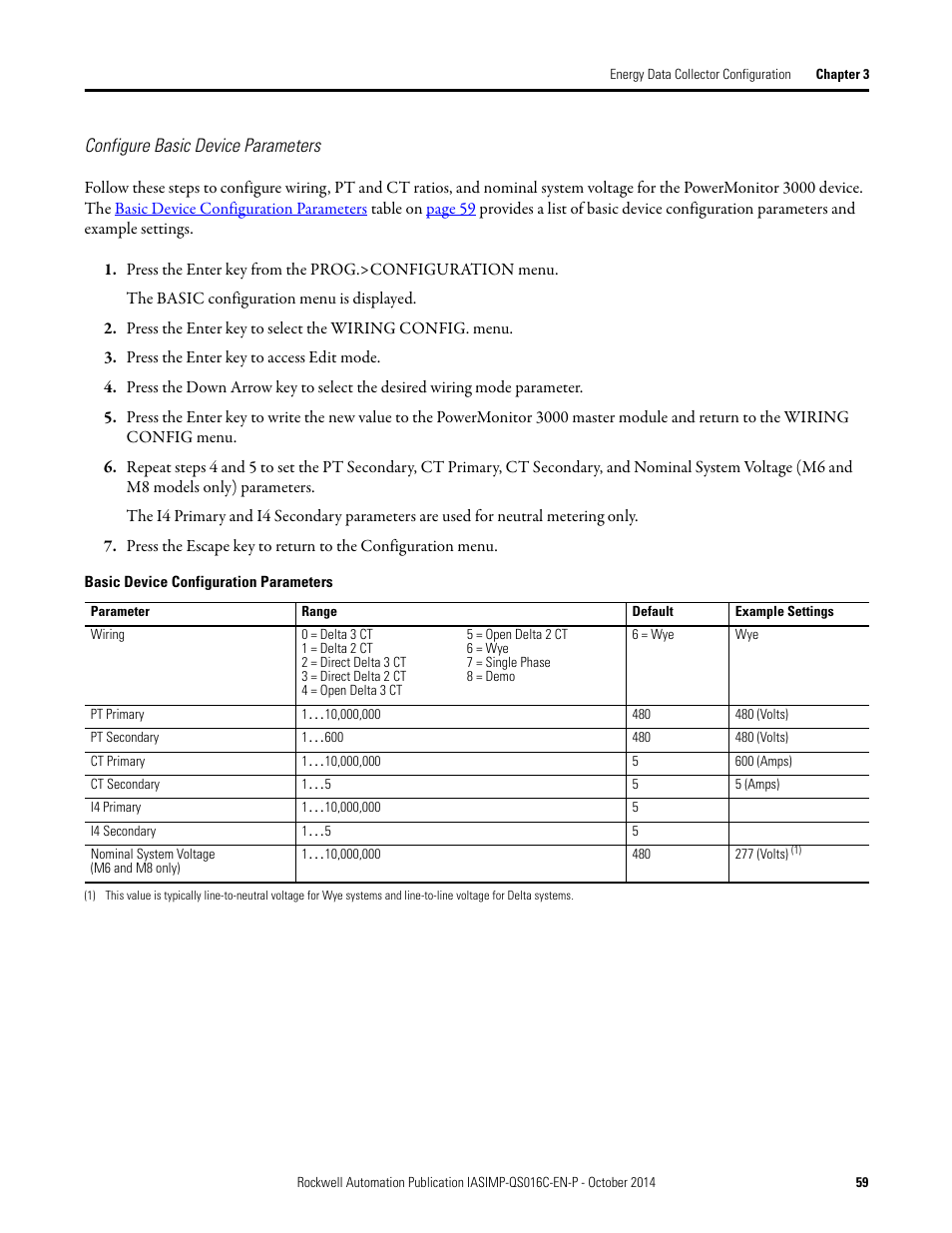 Configure basic device, Parameters | Rockwell Automation Energy Management Accelerator Toolkit Quick Start User Manual | Page 59 / 452