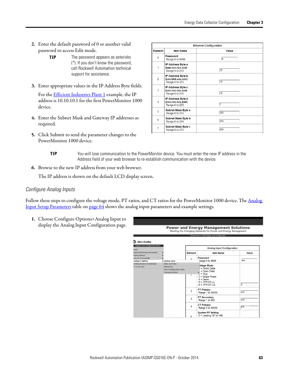 Configure analog inputs | Rockwell Automation Energy Management Accelerator Toolkit Quick Start User Manual | Page 63 / 452