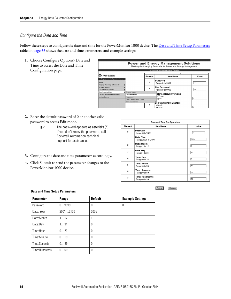 Configure the date and time | Rockwell Automation Energy Management Accelerator Toolkit Quick Start User Manual | Page 66 / 452