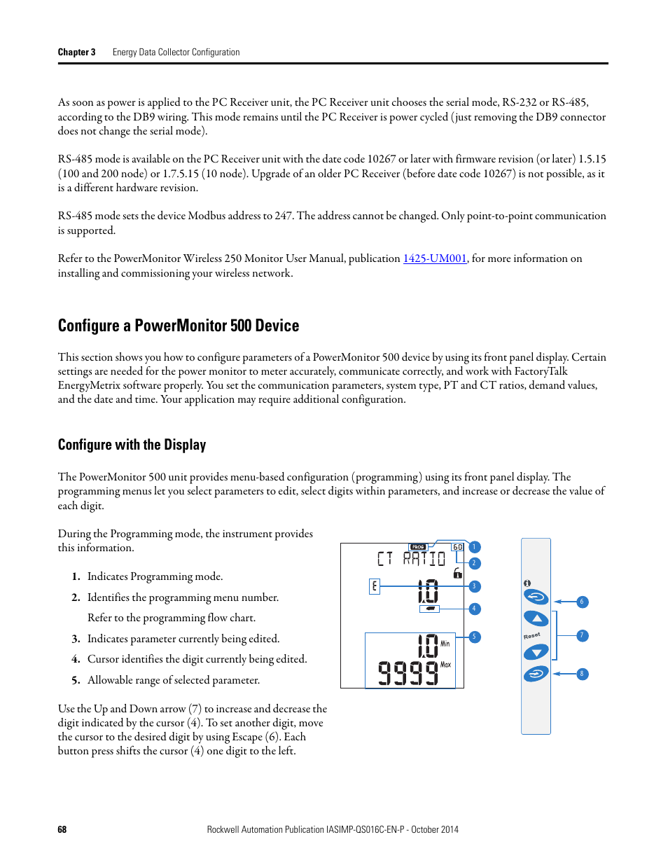 Configure a powermonitor 500 device, Configure with the display, Configure a powermonitor 500 | Device | Rockwell Automation Energy Management Accelerator Toolkit Quick Start User Manual | Page 68 / 452