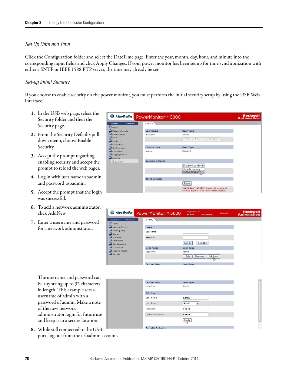 Set up date and time | Rockwell Automation Energy Management Accelerator Toolkit Quick Start User Manual | Page 76 / 452