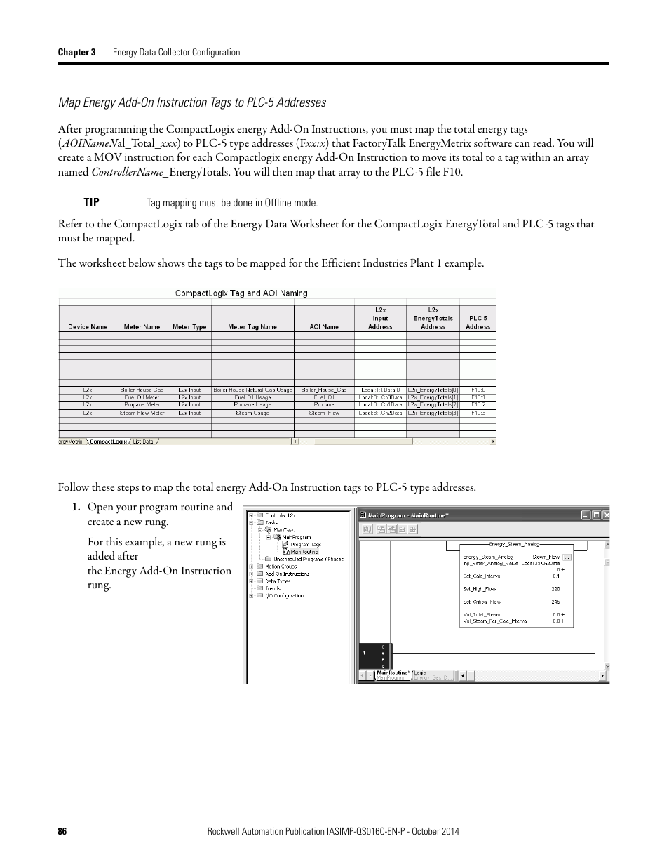 Map energy add-on instruction, Tags to plc-5 addresses | Rockwell Automation Energy Management Accelerator Toolkit Quick Start User Manual | Page 86 / 452