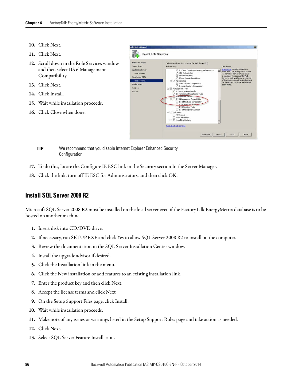 Install sql server 2008 r2 | Rockwell Automation Energy Management Accelerator Toolkit Quick Start User Manual | Page 96 / 452