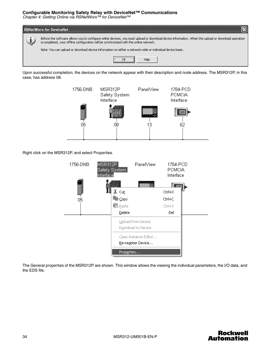 Rockwell Automation 440R MSR312 Configurable Monitoring Safety Relay w/DeviceNet Communications User Manual | Page 34 / 56