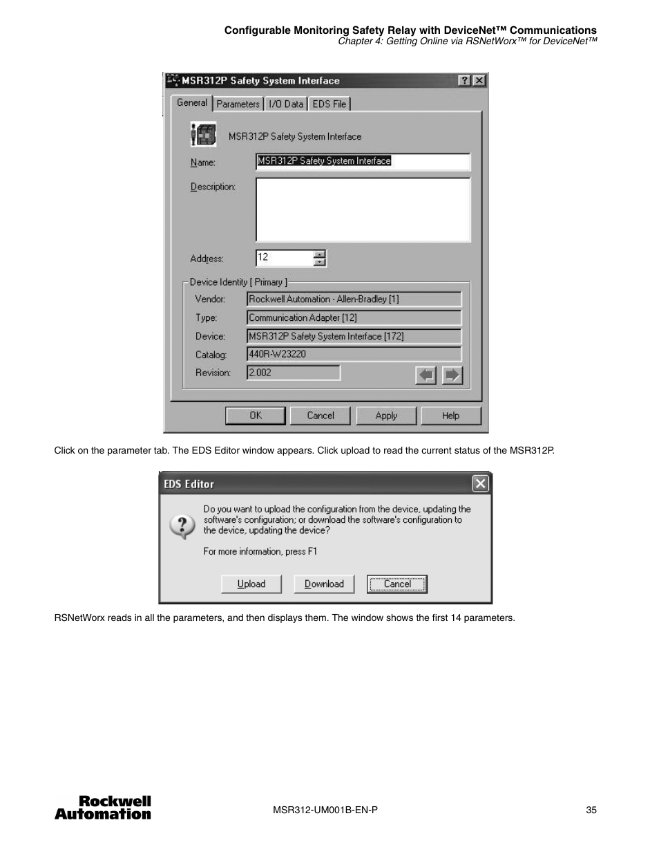 Rockwell Automation 440R MSR312 Configurable Monitoring Safety Relay w/DeviceNet Communications User Manual | Page 35 / 56