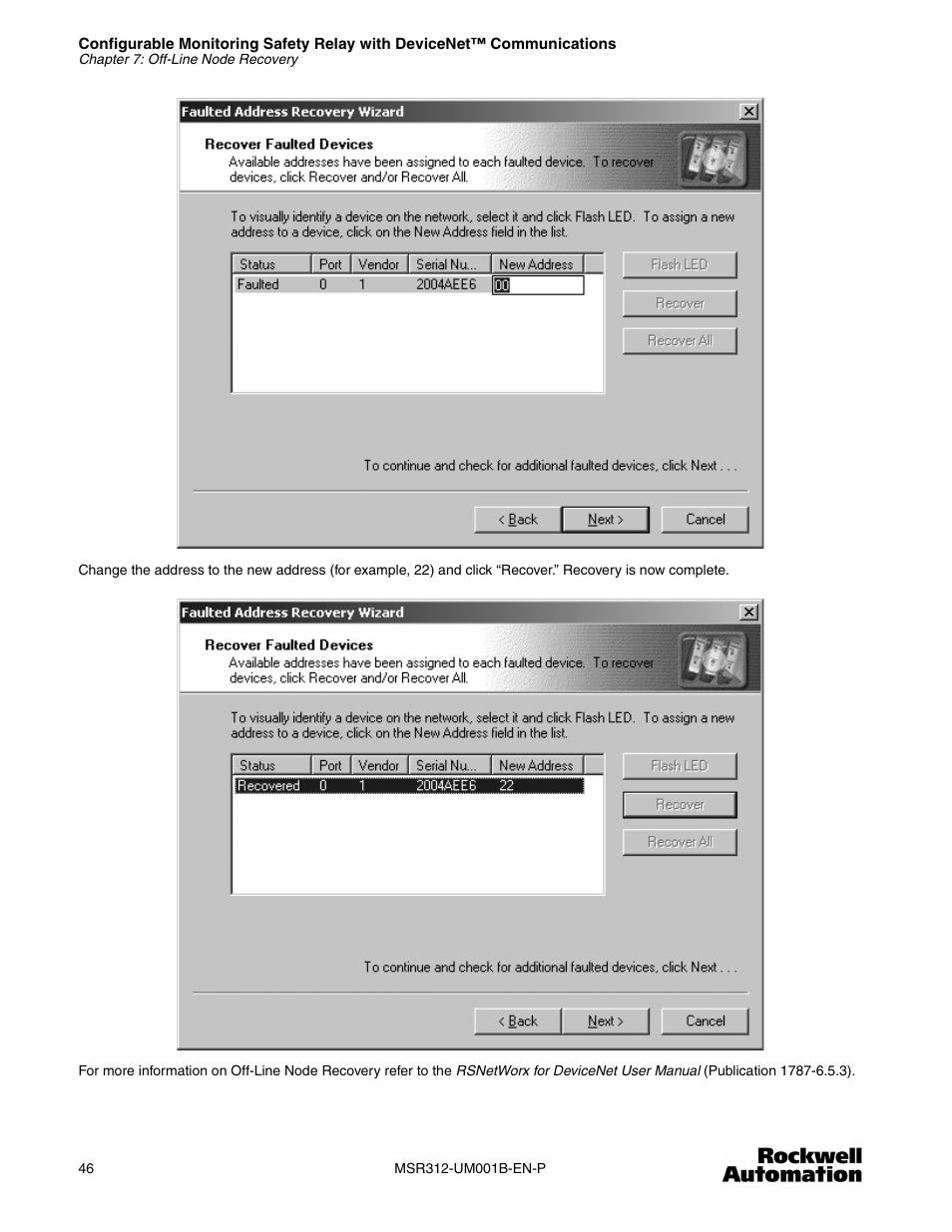Rockwell Automation 440R MSR312 Configurable Monitoring Safety Relay w/DeviceNet Communications User Manual | Page 46 / 56
