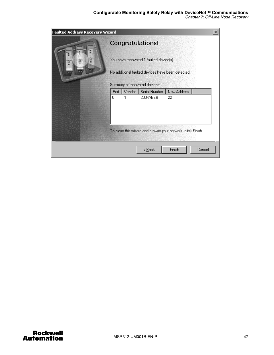 Rockwell Automation 440R MSR312 Configurable Monitoring Safety Relay w/DeviceNet Communications User Manual | Page 47 / 56