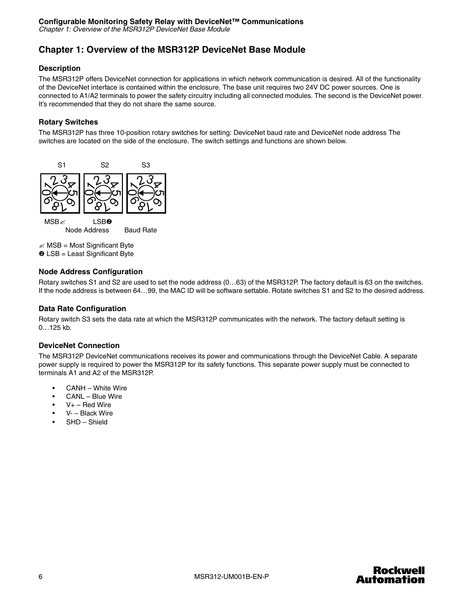 Rockwell Automation 440R MSR312 Configurable Monitoring Safety Relay w/DeviceNet Communications User Manual | Page 6 / 56