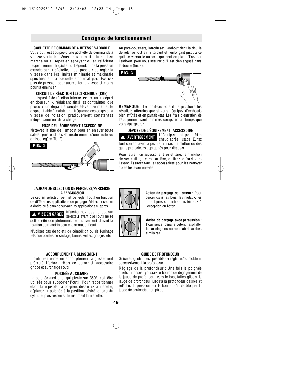 Consignes de fonctionnement | Bosch 11239VS User Manual | Page 15 / 28