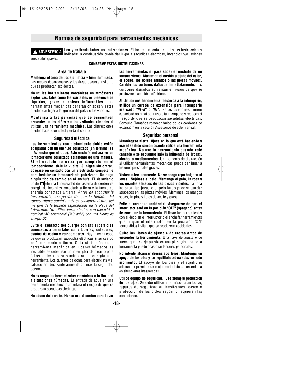 Normas de seguridad para herramientas mecánicas | Bosch 11239VS User Manual | Page 18 / 28