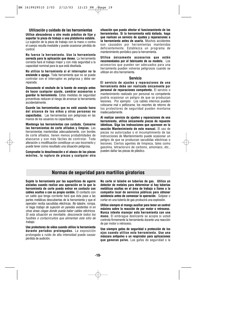 Normas de seguridad para martillos giratorios | Bosch 11239VS User Manual | Page 19 / 28