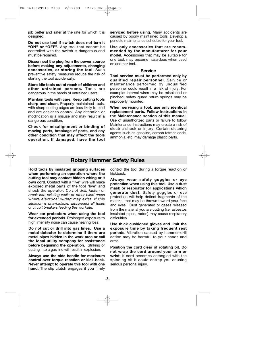 Rotary hammer safety rules | Bosch 11239VS User Manual | Page 3 / 28