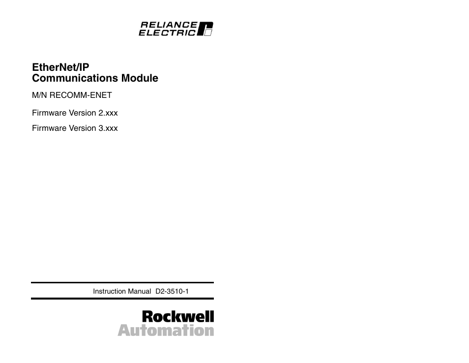 Rockwell Automation RECOMM-ENET EtherNet/IP Communications Module User Manual | 194 pages