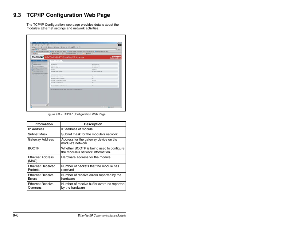 3 tcp/ip configuration web page | Rockwell Automation RECOMM-ENET EtherNet/IP Communications Module User Manual | Page 108 / 194