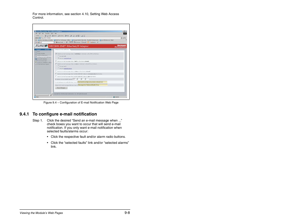 1 to configure e-mail notification | Rockwell Automation RECOMM-ENET EtherNet/IP Communications Module User Manual | Page 110 / 194