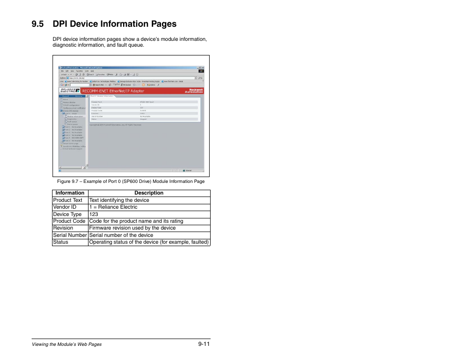 5 dpi device information pages | Rockwell Automation RECOMM-ENET EtherNet/IP Communications Module User Manual | Page 113 / 194