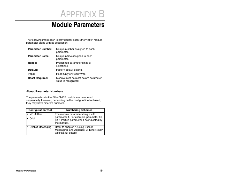 Ppendix, Module parameters | Rockwell Automation RECOMM-ENET EtherNet/IP Communications Module User Manual | Page 119 / 194
