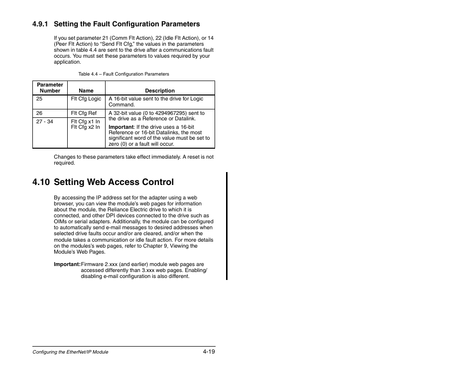 10 setting web access control, 1 setting the fault configuration parameters | Rockwell Automation RECOMM-ENET EtherNet/IP Communications Module User Manual | Page 45 / 194