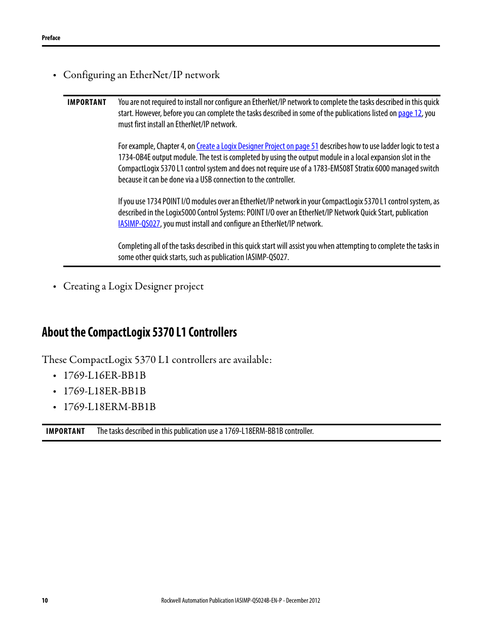 About the compactlogix 5370 l1 controllers | Rockwell Automation 1769-L16ER-BB1B_L18ER-BB1B_L18ERM-BB1B CompactLogix 5370 L1 Controllers System Quick Start User Manual | Page 10 / 76