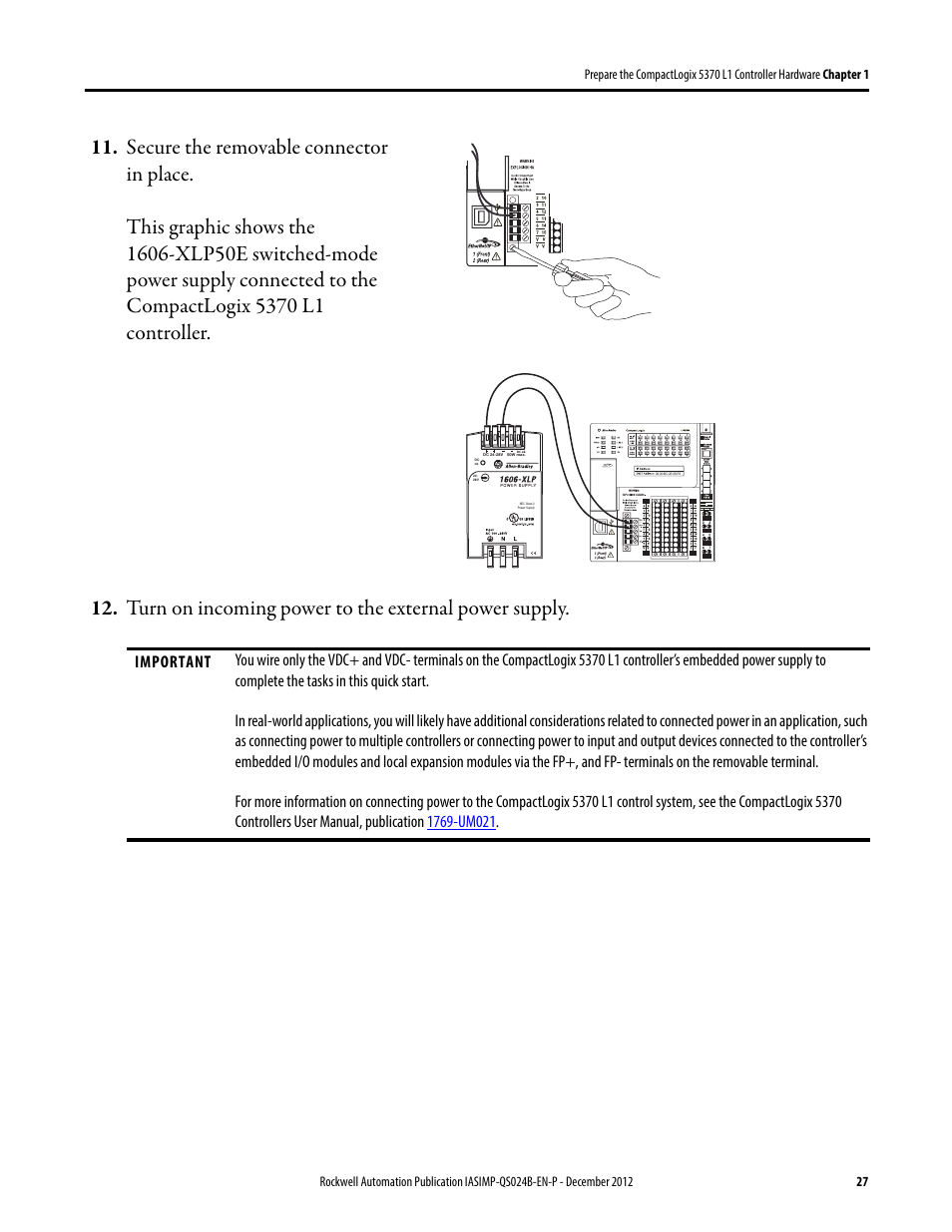 Rockwell Automation 1769-L16ER-BB1B_L18ER-BB1B_L18ERM-BB1B CompactLogix 5370 L1 Controllers System Quick Start User Manual | Page 27 / 76