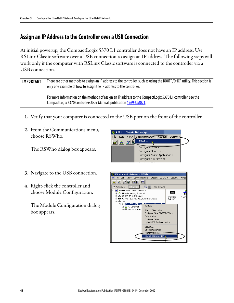 Rockwell Automation 1769-L16ER-BB1B_L18ER-BB1B_L18ERM-BB1B CompactLogix 5370 L1 Controllers System Quick Start User Manual | Page 48 / 76