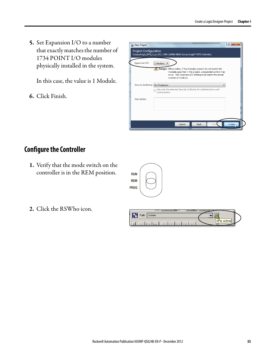 Configure the controller | Rockwell Automation 1769-L16ER-BB1B_L18ER-BB1B_L18ERM-BB1B CompactLogix 5370 L1 Controllers System Quick Start User Manual | Page 55 / 76