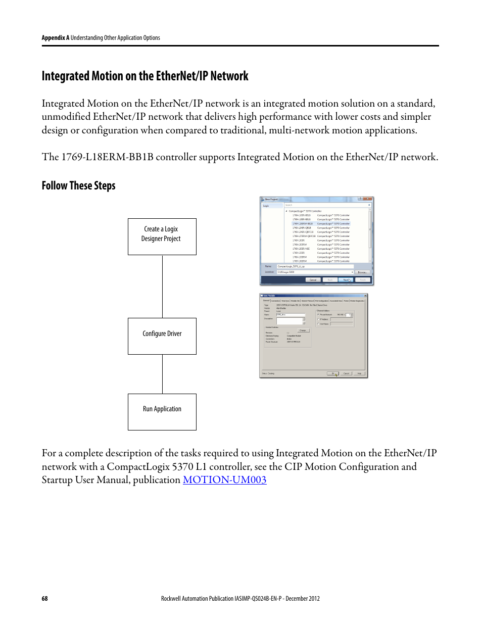 Integrated motion on the ethernet/ip network, Follow these steps | Rockwell Automation 1769-L16ER-BB1B_L18ER-BB1B_L18ERM-BB1B CompactLogix 5370 L1 Controllers System Quick Start User Manual | Page 68 / 76