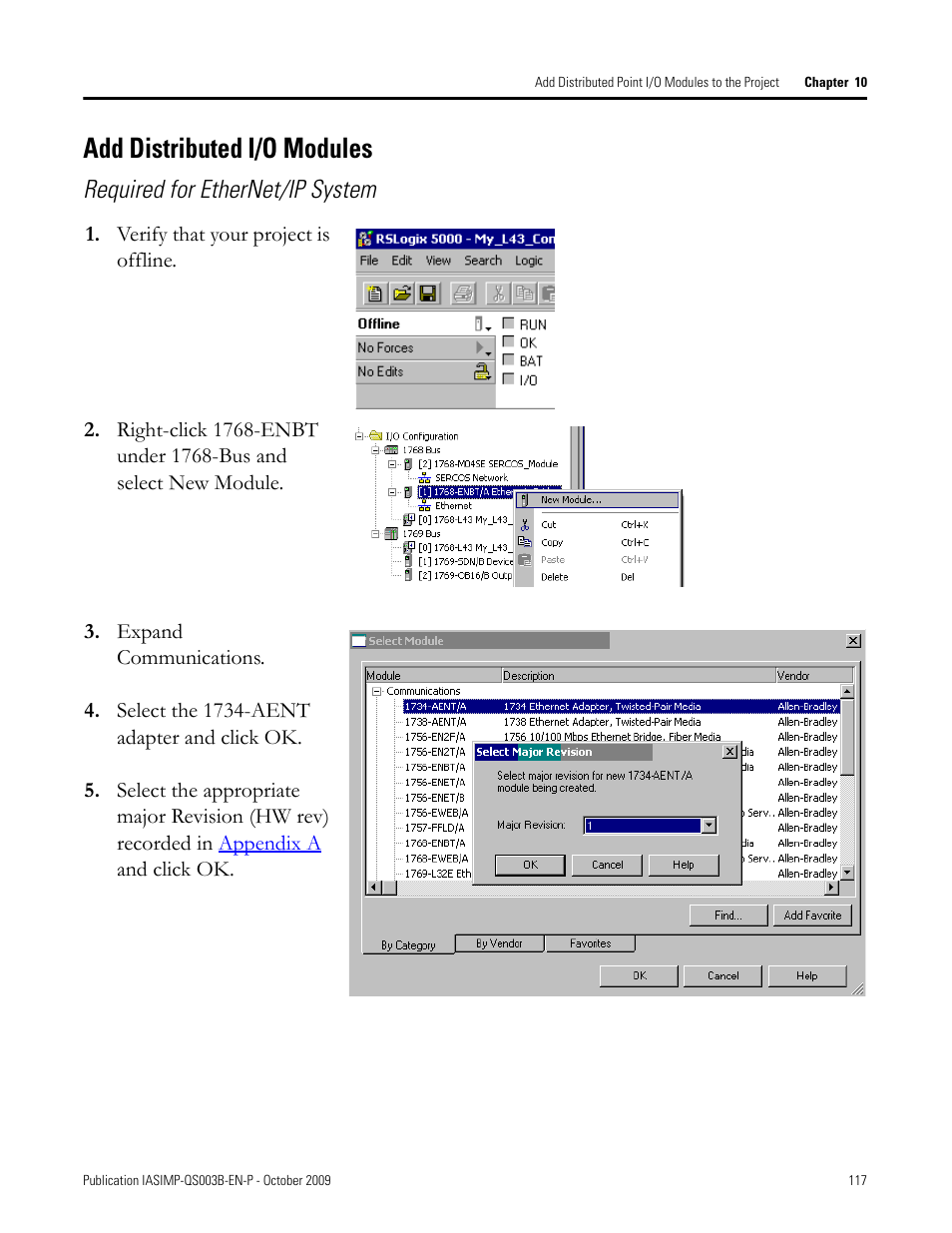 Add distributed i/o modules, Add distributed, I/o modules | Required for ethernet/ip system | Rockwell Automation 1768-L43 CompactLogix System Quick Start User Manual | Page 117 / 205