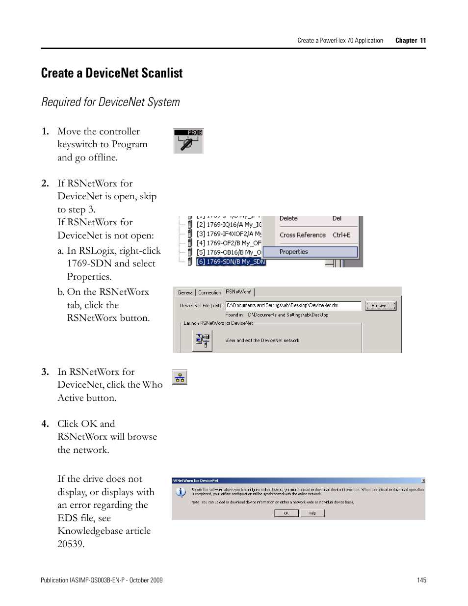Create a devicenet scanlist, Create a devicenet, Scanlist | Required for devicenet system | Rockwell Automation 1768-L43 CompactLogix System Quick Start User Manual | Page 145 / 205