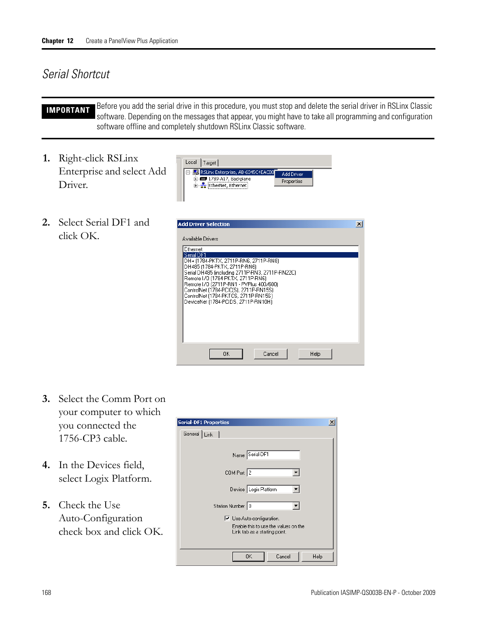 Serial shortcut | Rockwell Automation 1768-L43 CompactLogix System Quick Start User Manual | Page 168 / 205