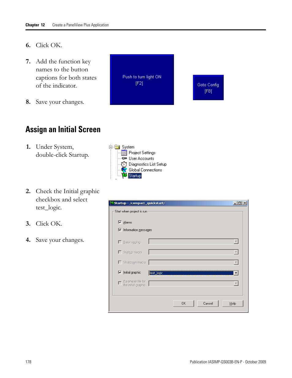 Assign an initial screen, Assign an initial, Screen | Rockwell Automation 1768-L43 CompactLogix System Quick Start User Manual | Page 178 / 205