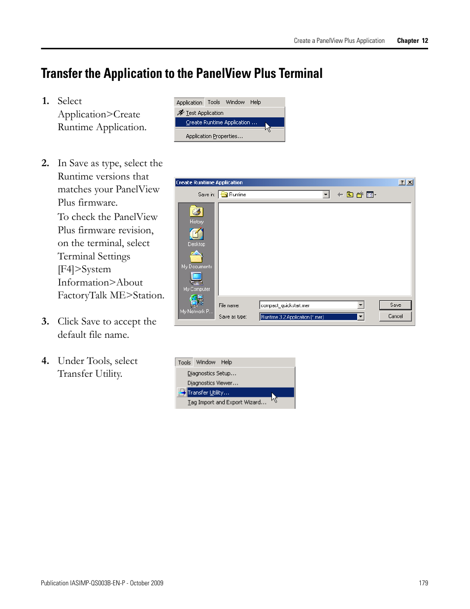 Transfer the, Application to the, Panelview plus | Terminal | Rockwell Automation 1768-L43 CompactLogix System Quick Start User Manual | Page 179 / 205