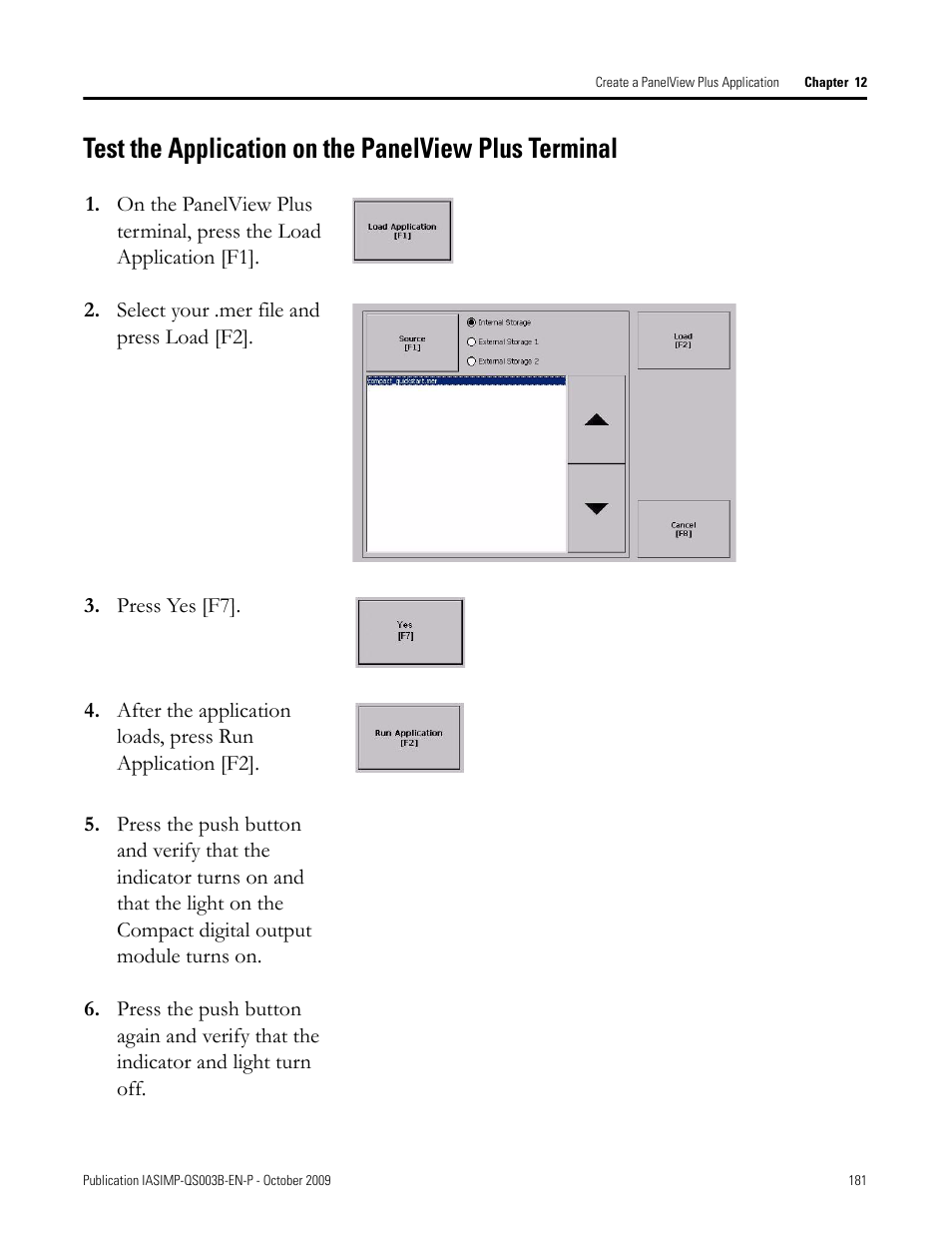 Test the application, On the panelview, Plus terminal | Rockwell Automation 1768-L43 CompactLogix System Quick Start User Manual | Page 181 / 205