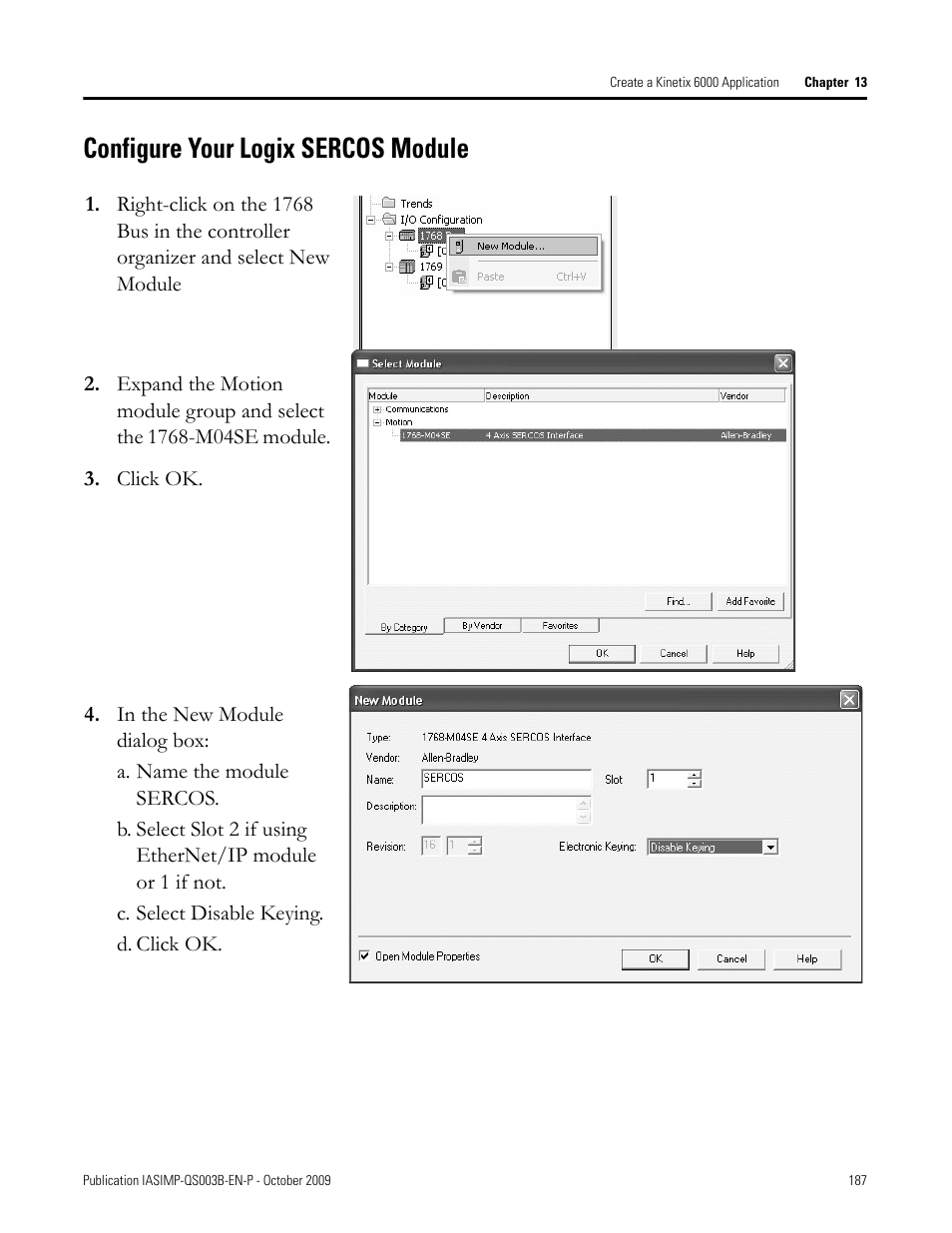 Configure your logix sercos module | Rockwell Automation 1768-L43 CompactLogix System Quick Start User Manual | Page 187 / 205