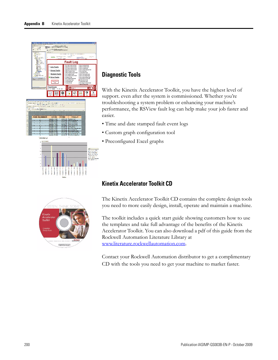 Diagnostic tools kinetix accelerator toolkit cd, Diagnostic tools, Kinetix accelerator toolkit cd | Rockwell Automation 1768-L43 CompactLogix System Quick Start User Manual | Page 200 / 205