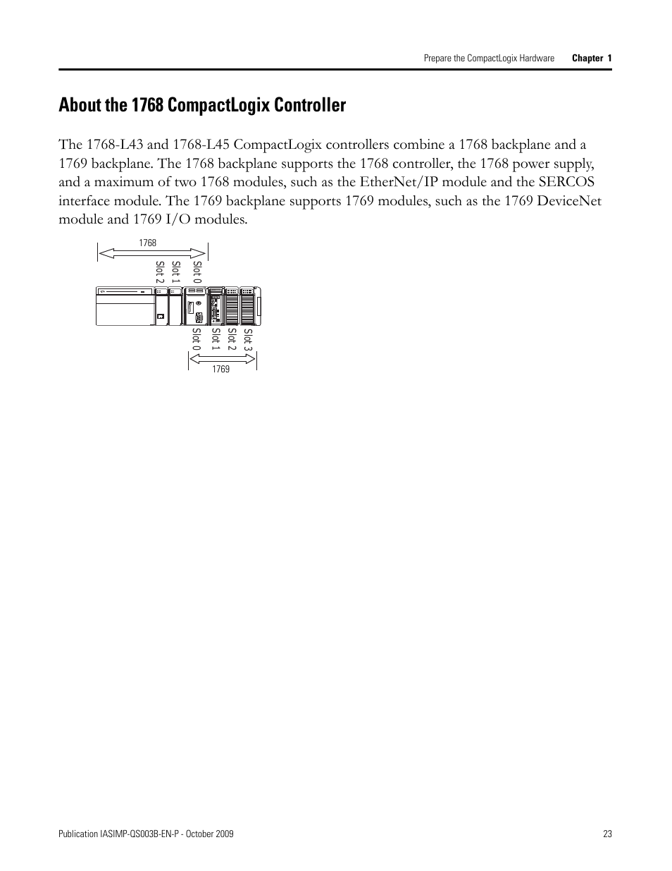 About the 1768 compactlogix controller | Rockwell Automation 1768-L43 CompactLogix System Quick Start User Manual | Page 23 / 205