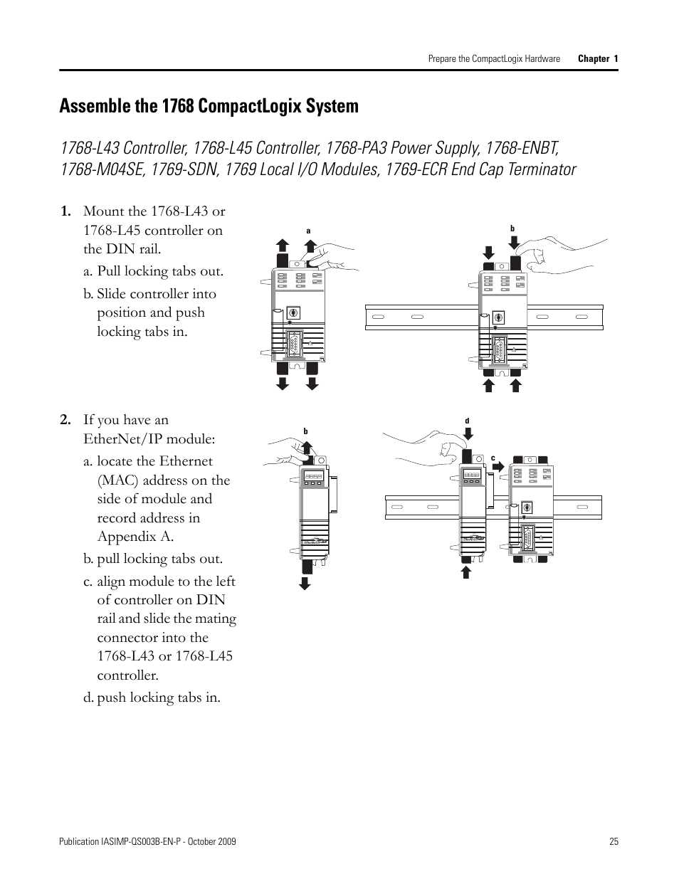 Assemble the 1768 compactlogix system, Assemble the 1768, Compactlogix | System | Rockwell Automation 1768-L43 CompactLogix System Quick Start User Manual | Page 25 / 205