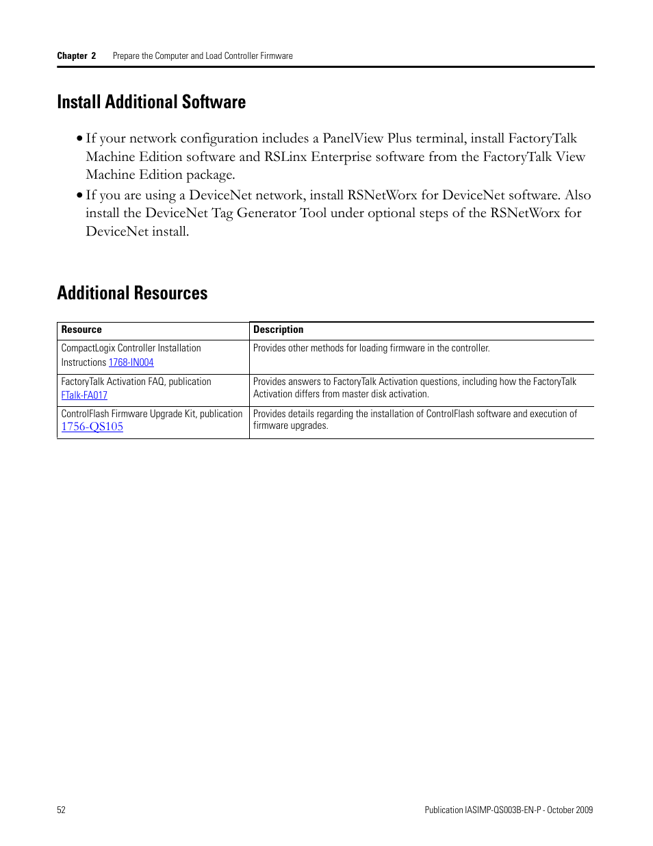 Install additional software, Additional resources, Install additional software additional resources | Install additional, Software | Rockwell Automation 1768-L43 CompactLogix System Quick Start User Manual | Page 52 / 205