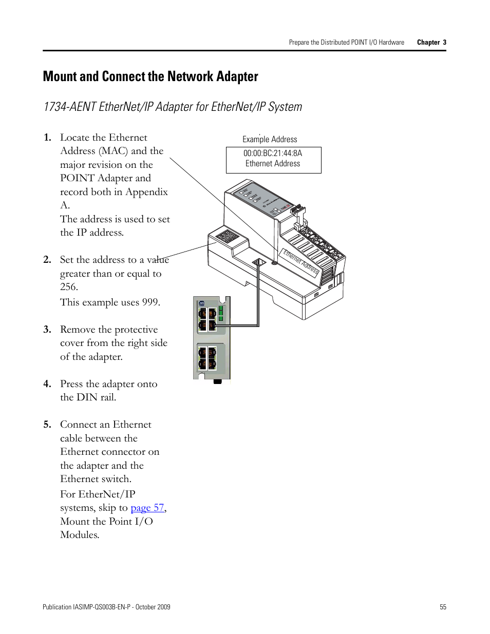 Mount and connect the network adapter, Mount and, Connect the | Network adapter | Rockwell Automation 1768-L43 CompactLogix System Quick Start User Manual | Page 55 / 205