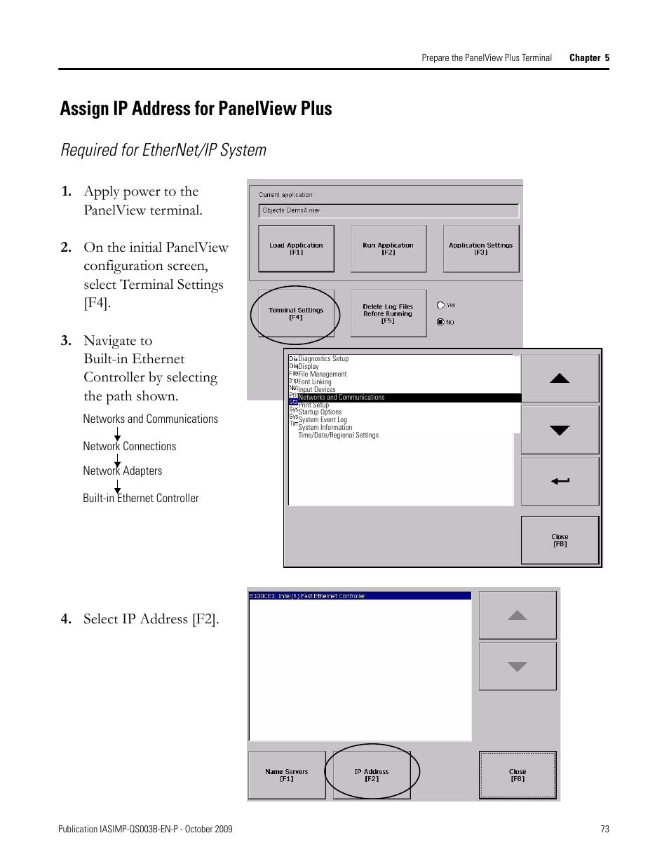 Assign ip address for panelview plus, Assign ip address, For panelview plus | Required for ethernet/ip system | Rockwell Automation 1768-L43 CompactLogix System Quick Start User Manual | Page 73 / 205