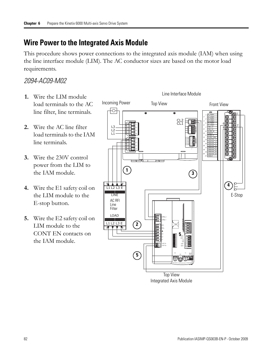 Wire power to the integrated axis module, Wire power to the, Integrated axis | Module, Line interface module, Ac rfi line filter, Cl2 cl1, Line load | Rockwell Automation 1768-L43 CompactLogix System Quick Start User Manual | Page 82 / 205