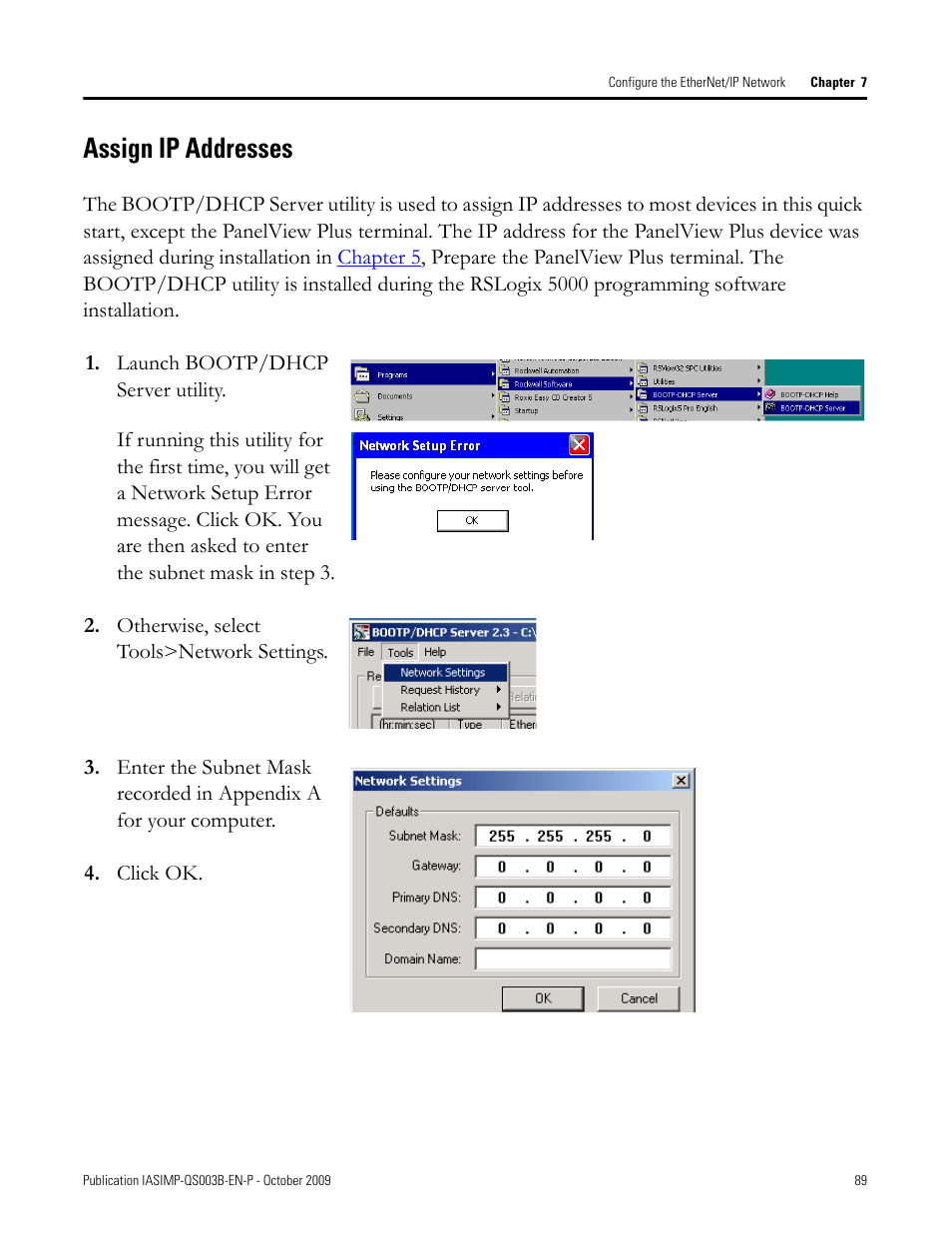 Assign ip addresses, Assign ip, Addresses | Rockwell Automation 1768-L43 CompactLogix System Quick Start User Manual | Page 89 / 205