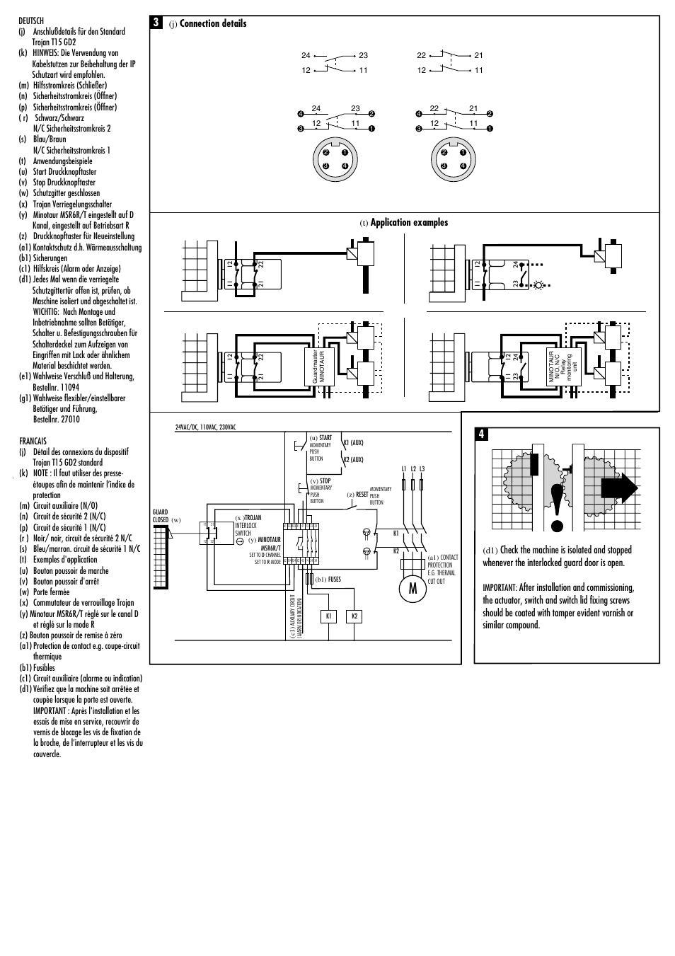 Connection details, Application examples | Rockwell Automation TROJAN T15 GD2 Tongue Operated Guard Interlock Switch User Manual | Page 2 / 4