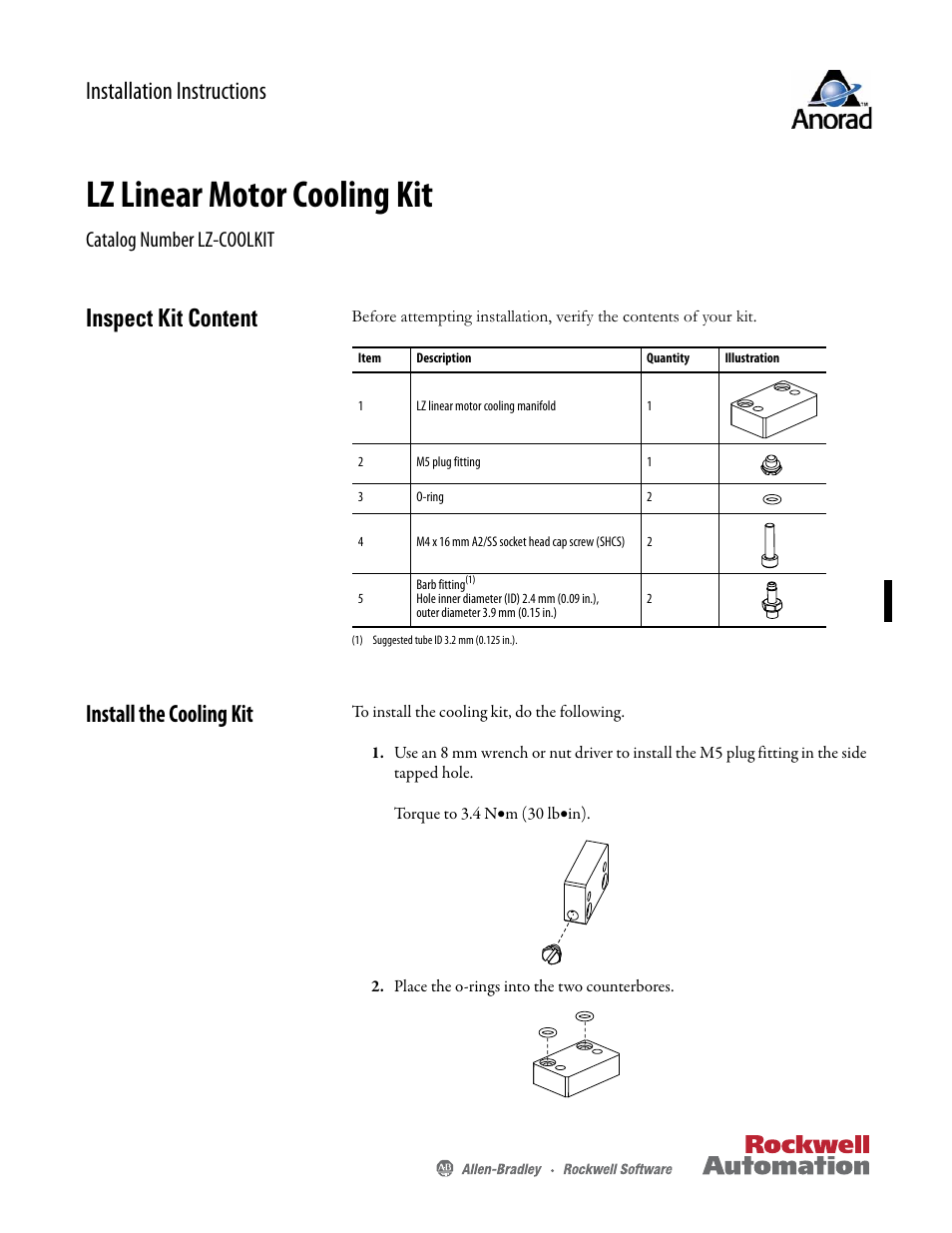Rockwell Automation LZ-COOLKIT Linear Motor Cooling Kit  User Manual | 2 pages